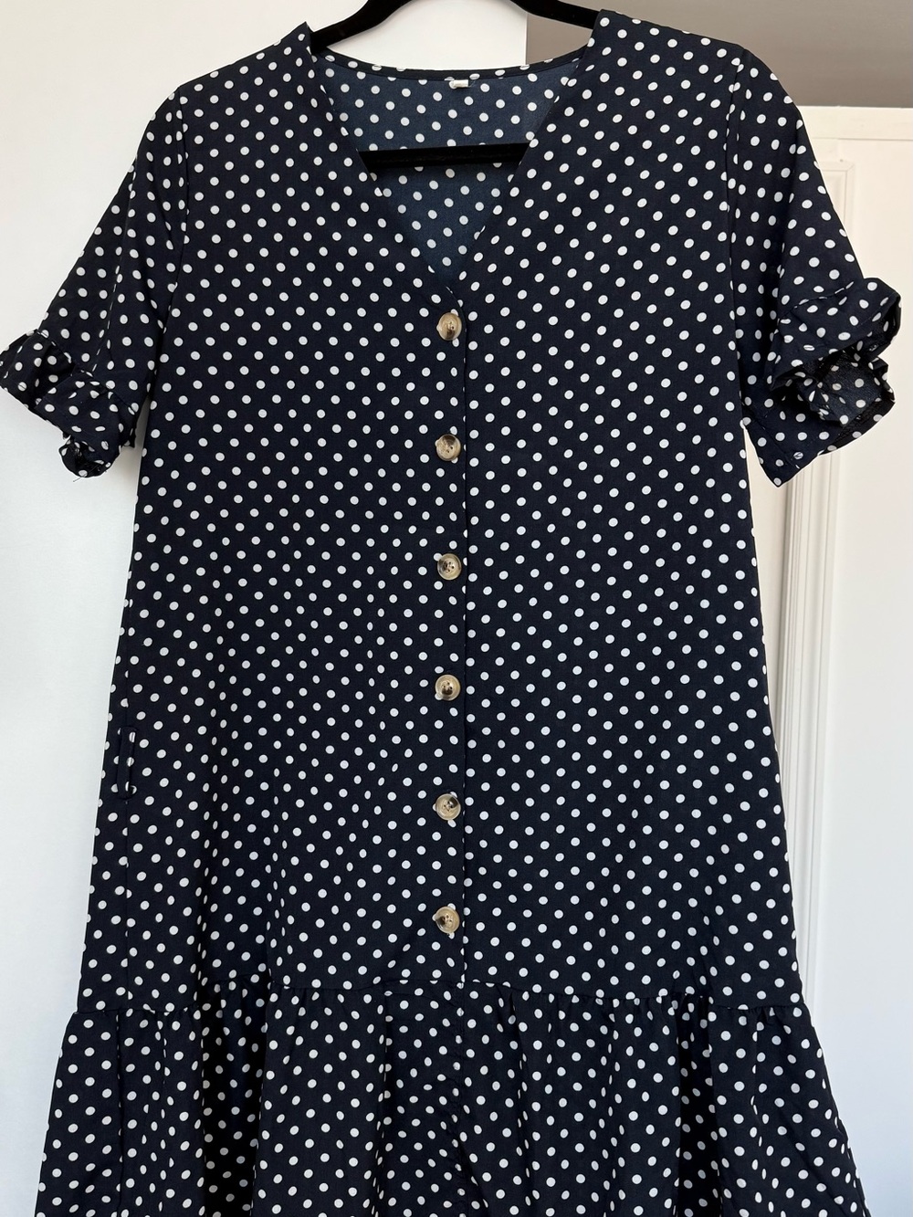 Navy Polka Dot Button-Front Dress